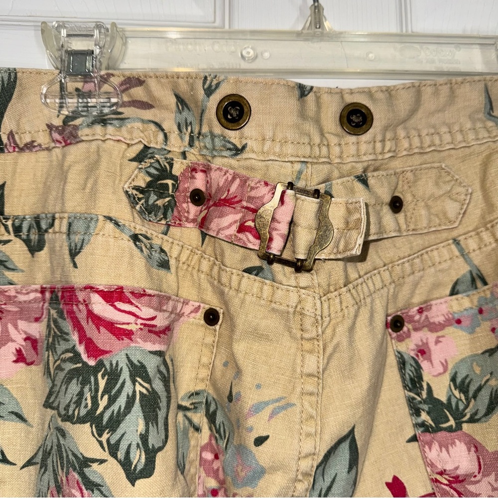 Hunt Club Cream Beige and Pink Floral Cotton Linen Wide Leg Pants size 16 - Picture 9 of 11